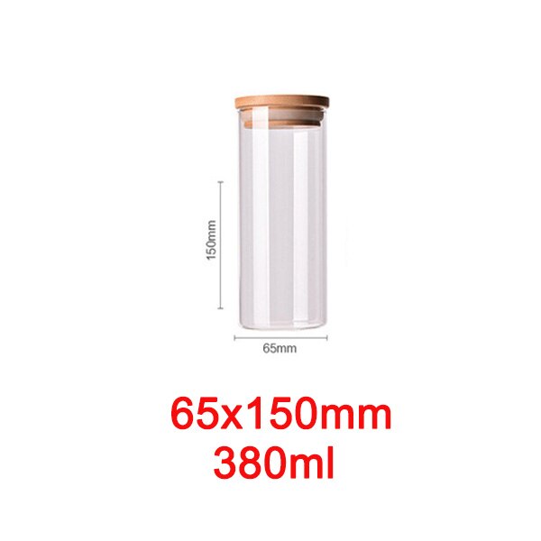 Glasopbevaringsglas med bambuslåg korndispenser opbevaringsflasker højkapacitets glasbeholdere til madkrydderier slikkrukke: 6.5 x 15cm