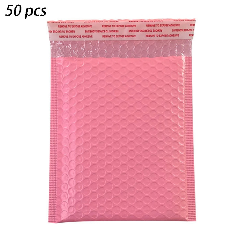 ZK40-sobres acolchados de burbujas para correo, película de perlas de , bolsa de sobre para libro forrado, autosellado, color rosa, 50 Uds.