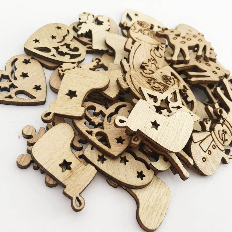 SEWOART 100 Stuks Kerststal Decor Doe-het-zelf Knopen Houten Versieringen Kerstmis Ambachtelijke Knoppen Naaien Knopen Bulk Kerst Ambachtelijke Knoppen Assortiment Decoraties Bamboe
