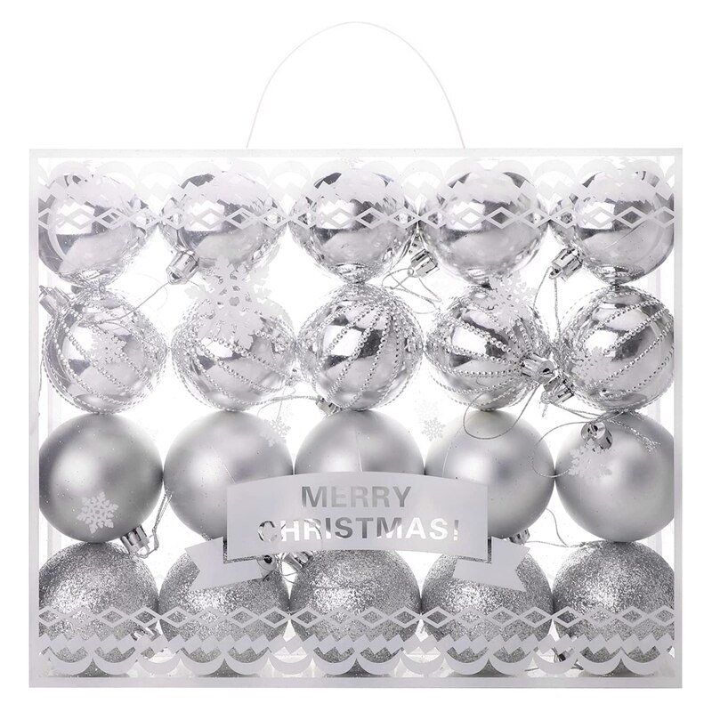 Bolas de Navidad plateadas para decoración de árbol de Navidad, adornos de Navidad inastillables, 20 Uds.