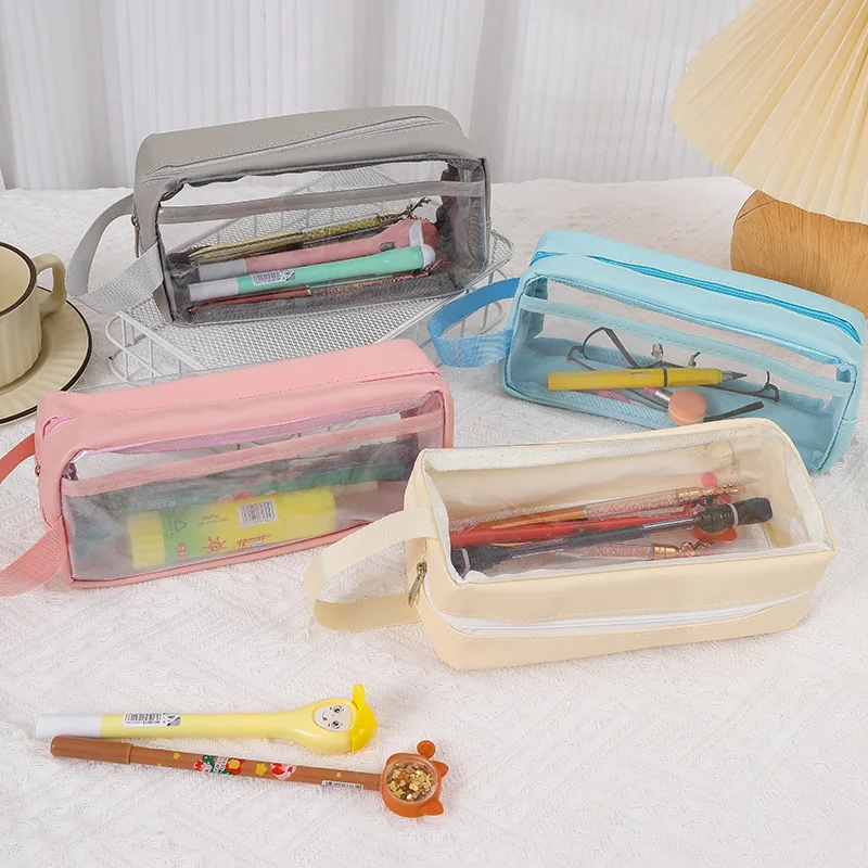 Pvc Large Capacity Pencil Case Clear Pencil Pouch With Zipper Pen Holder Bag Desk Stationery Organizer Transparent Makeup Bag