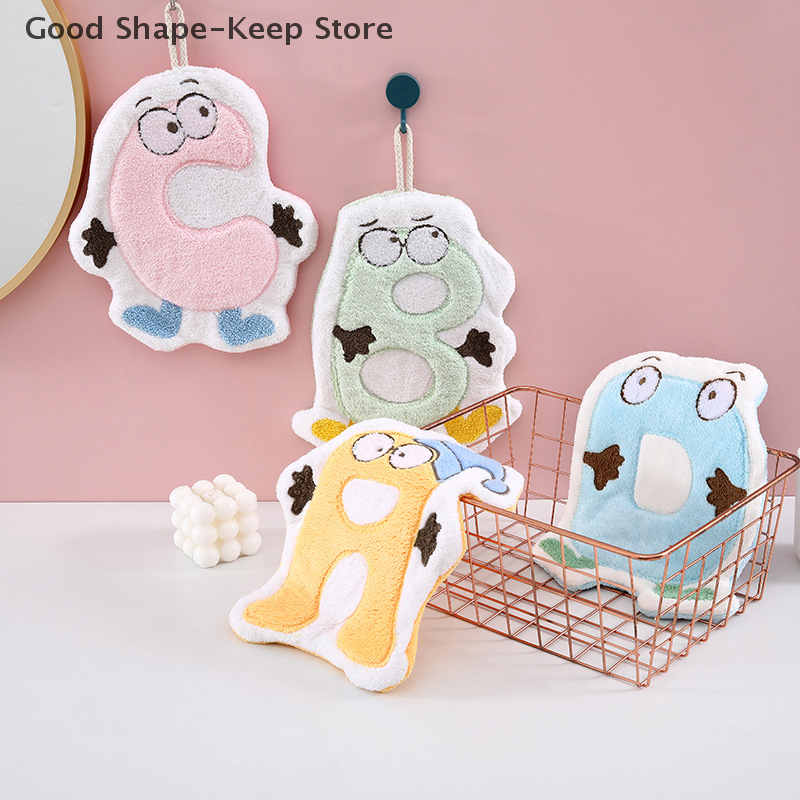 Asciugamano da cucina assorbente ad asciugatura rapida, per bambini, cartoni animati, anelli appesi, in microfibra, velluto corallo, bagno, camera da letto