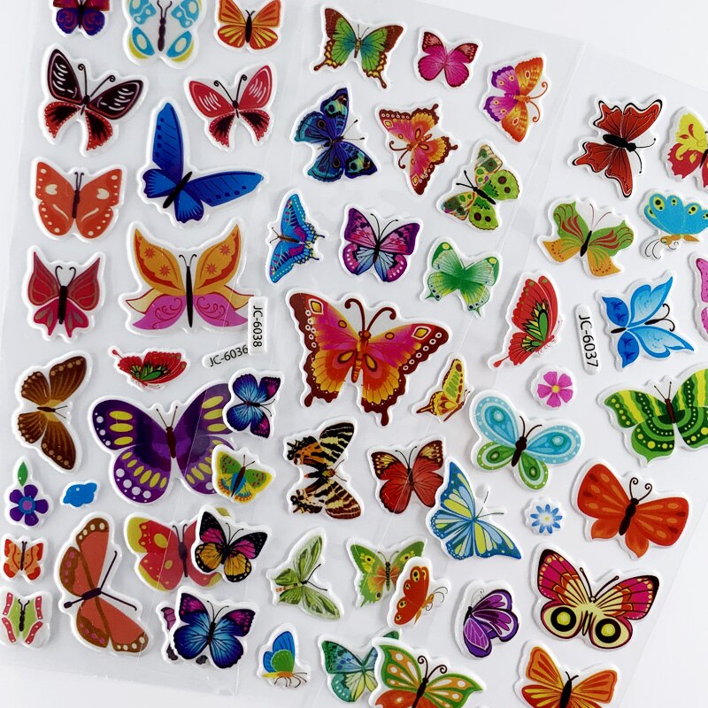 Autocollants imperméables à motif papillon de dessin animé 3D, jouet de bricolage pour enfants, décoration de chambre de filles, autocollant Kawaii, 8 feuilles/ensemble