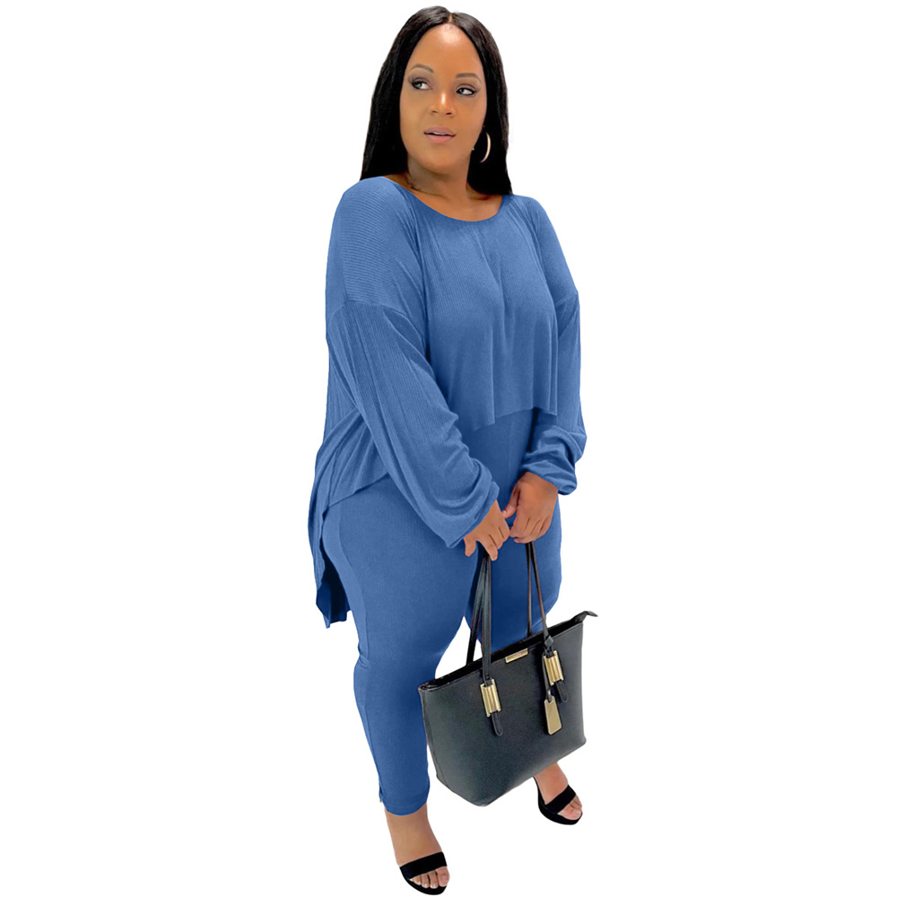 Plus Size Broek Sets Vrouwen Vallen Kleren Casual 2 Delige Set Onregelmatige Hem Tops Stretch Leggings Trainingspak