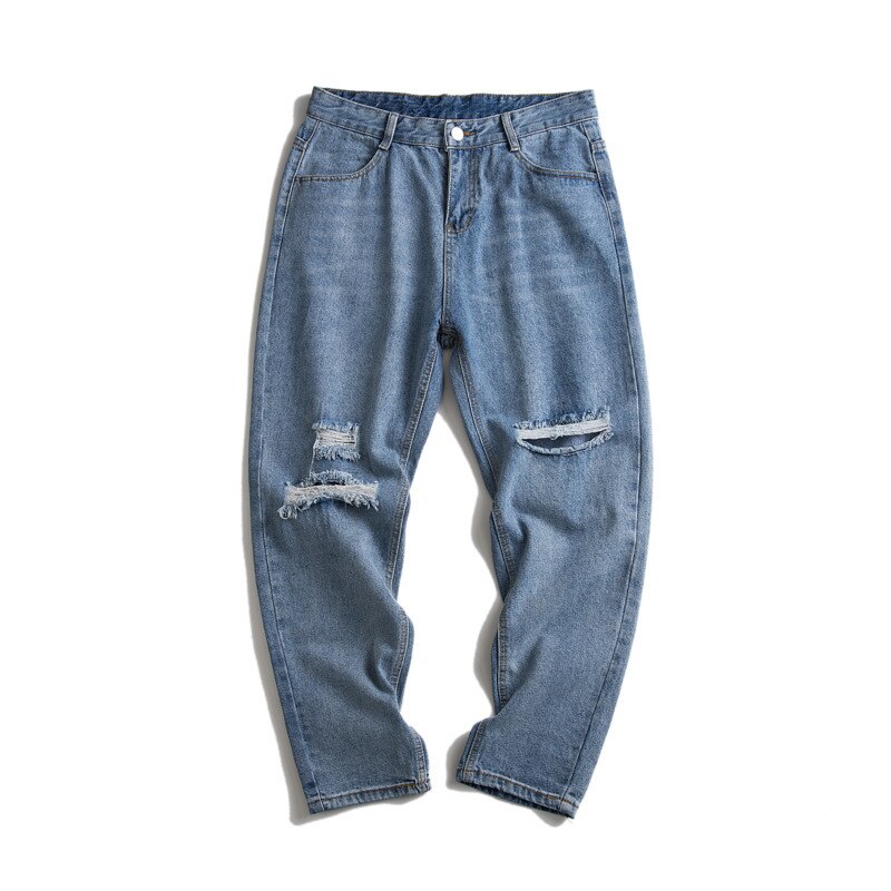 Jean déchiré hommes lavé couleur unie décontracté Jean droit pantalon hommes Streetwear sauvage lâche Hip Hop Denim pantalon hommes