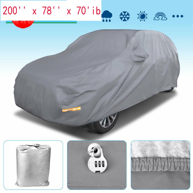Cubierta completa para coche SUV con cerradura, gris, impermeable, transpirable, sol, UV, resistente al polvo, 512x145x143CM