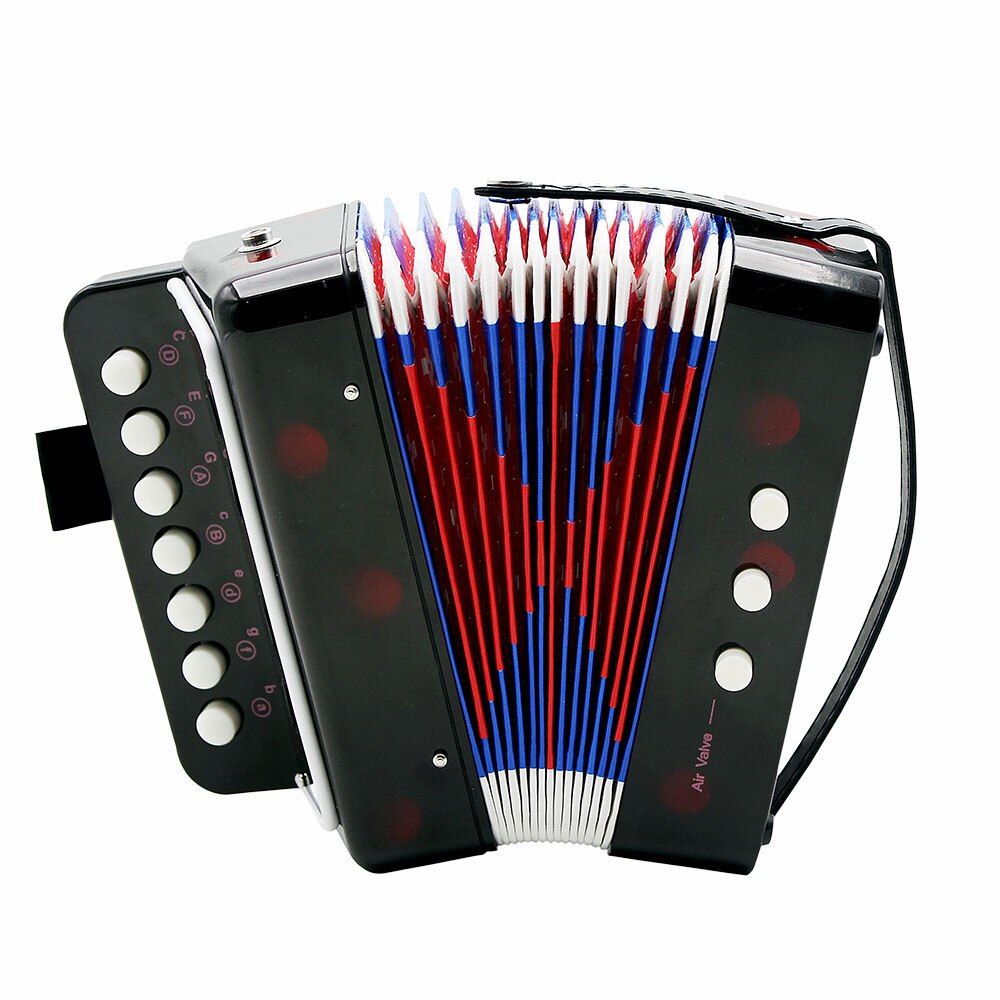 Mini 7-Key Accordion Durable 2 Bass Accordion Educational Musical Instrument Toy for Amateur Beginner Best Black