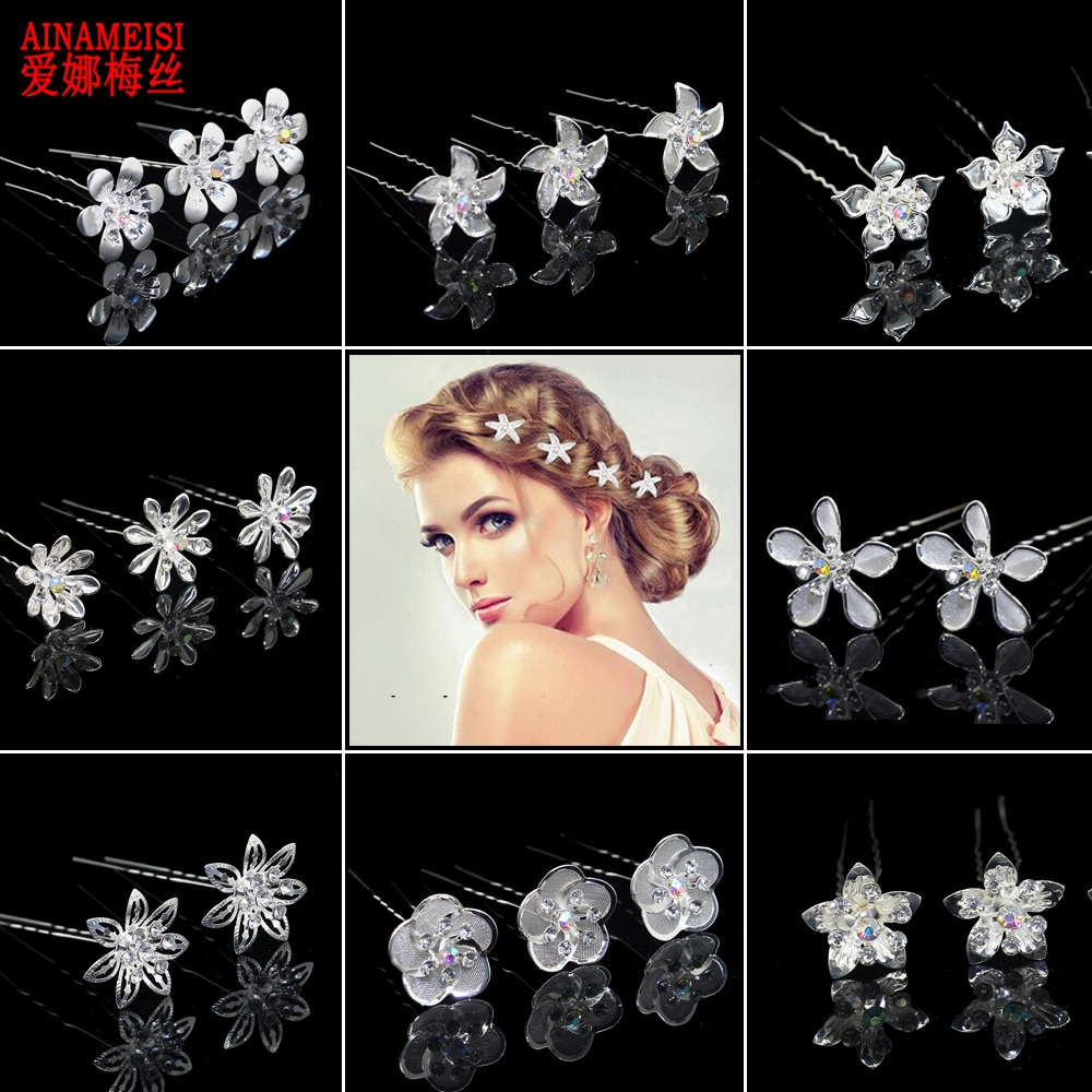 AINAMEISI 20PCS di Cerimonia Nuziale di Modo Dei Monili Dei Capelli Da Sposa a forma di U Forcelle Delle Donne Del Fiore Del Rhinestone Accessori Per Capelli All'ingrosso