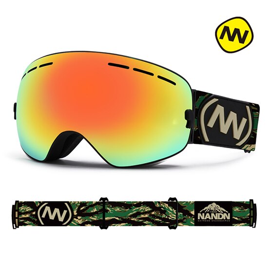 Nandn skibriller snowboard dobbelt lag  uv400 anti-dug store skimaske briller skiløb: Sort f-mgold