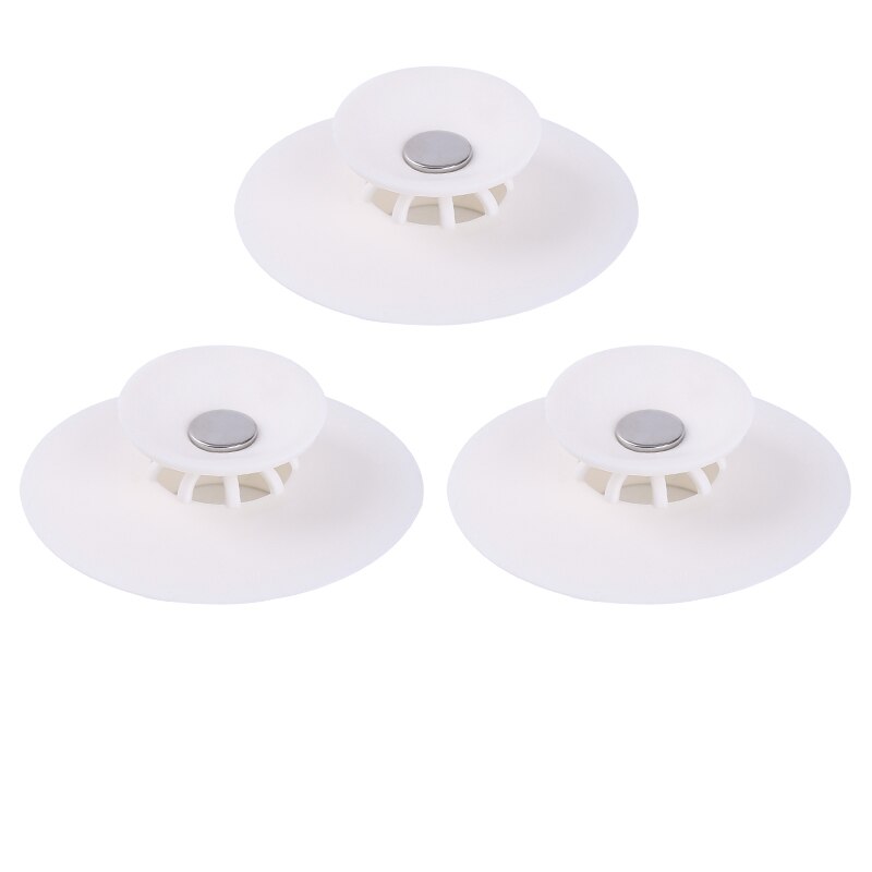 Silicone Floor Drain Hair Stopper Bathtub Plug Bathroom Kitchen Basin Stopper Sink Strainer Basin Water Stopper: 3 pcs White