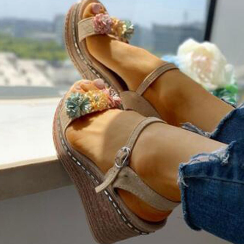 Karinluna Wiggen Hoge Hakken Leisure Bloemen Comfortabele Platform Zomer Sandalen Vrouwen Schoenen Vrouwelijke