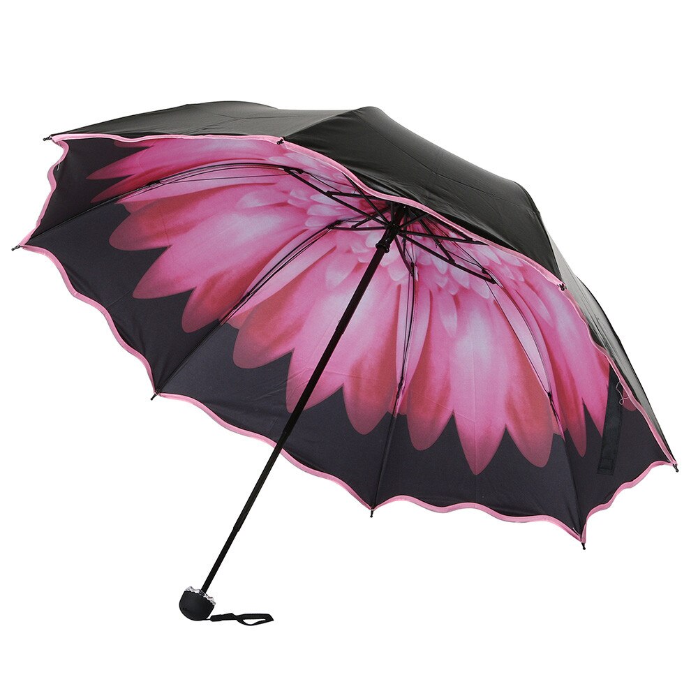 Frauen Regenschirme Spitze Schwarz Falten Regenschirm Reise Regen Winddicht Regenschirm Falten Anti-Uv Sonne/Regen Regenschirm: Rosa