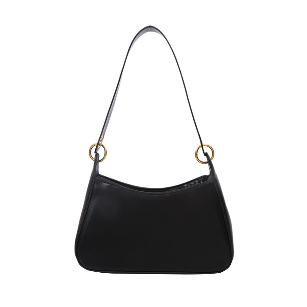 couleur unie sac à main fourre-tout en cuir Portable femmes large bandoulière décontracté sous les bras sacs: Black