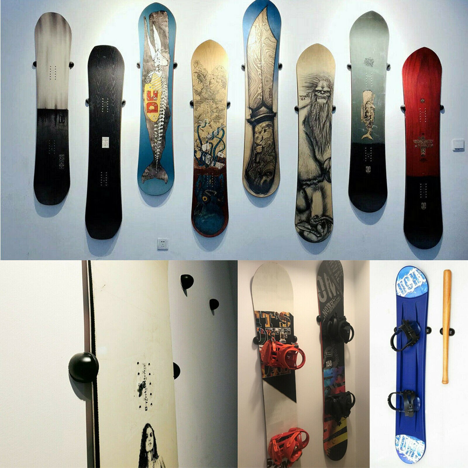 2 Pack Ski/Snowboard Rack Floating Snowboard Display Mount, Wall Storage, METAL