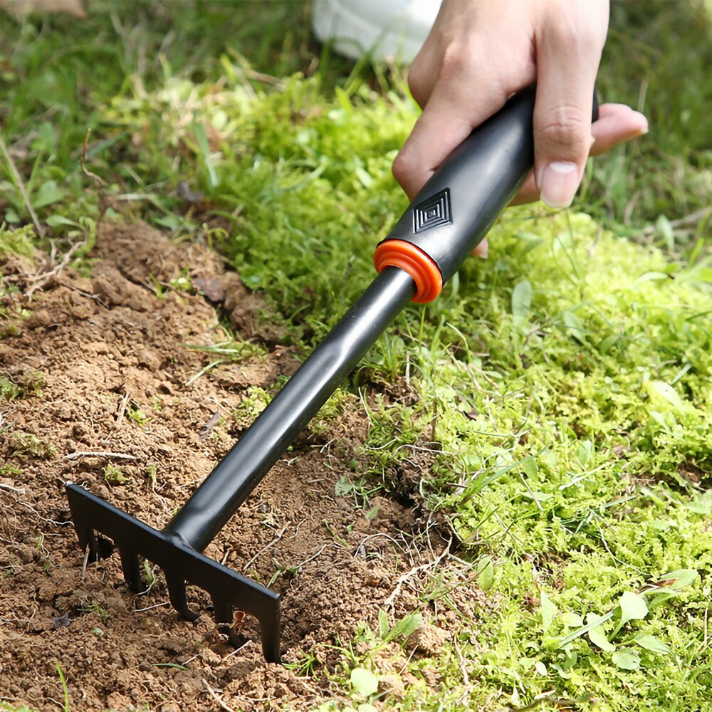 1Pcs Garden Tools Black Plastic Handle Spray Plastic Two-end Hoe Dual-use Hoe Five-tooth Rake Shovel Outdoor Hoe Flower Shovel