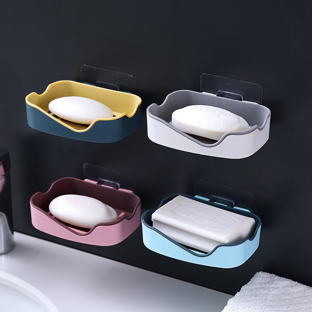 Powerful Seamless Paste Soap Box Bathroom Shelf Soap Box Practical Container Plastic Portable Soap Box With Lid 915