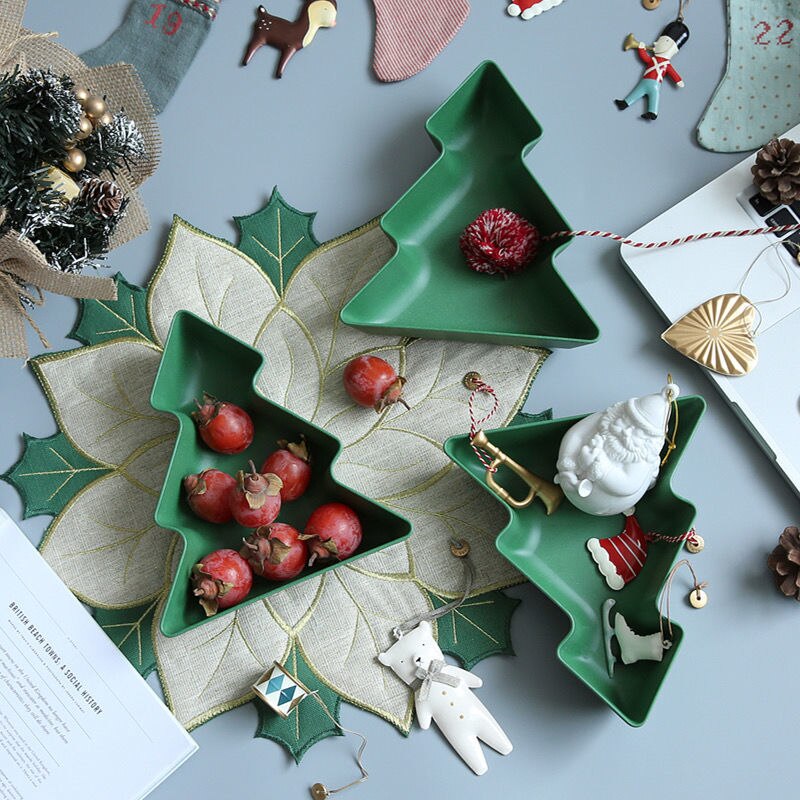 Christmas Tree Shape Fruit Plate Salad Plate Nordic Cute Candy Plate Melamine Plates Dinner Dessert Plate Dish Set
