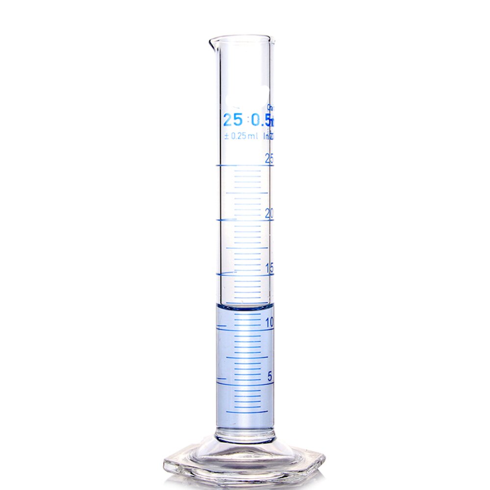 25mL Measuring Cylinder with Spout and Graduation with Glass Heagon Base Laboratory Chemistry Equipment