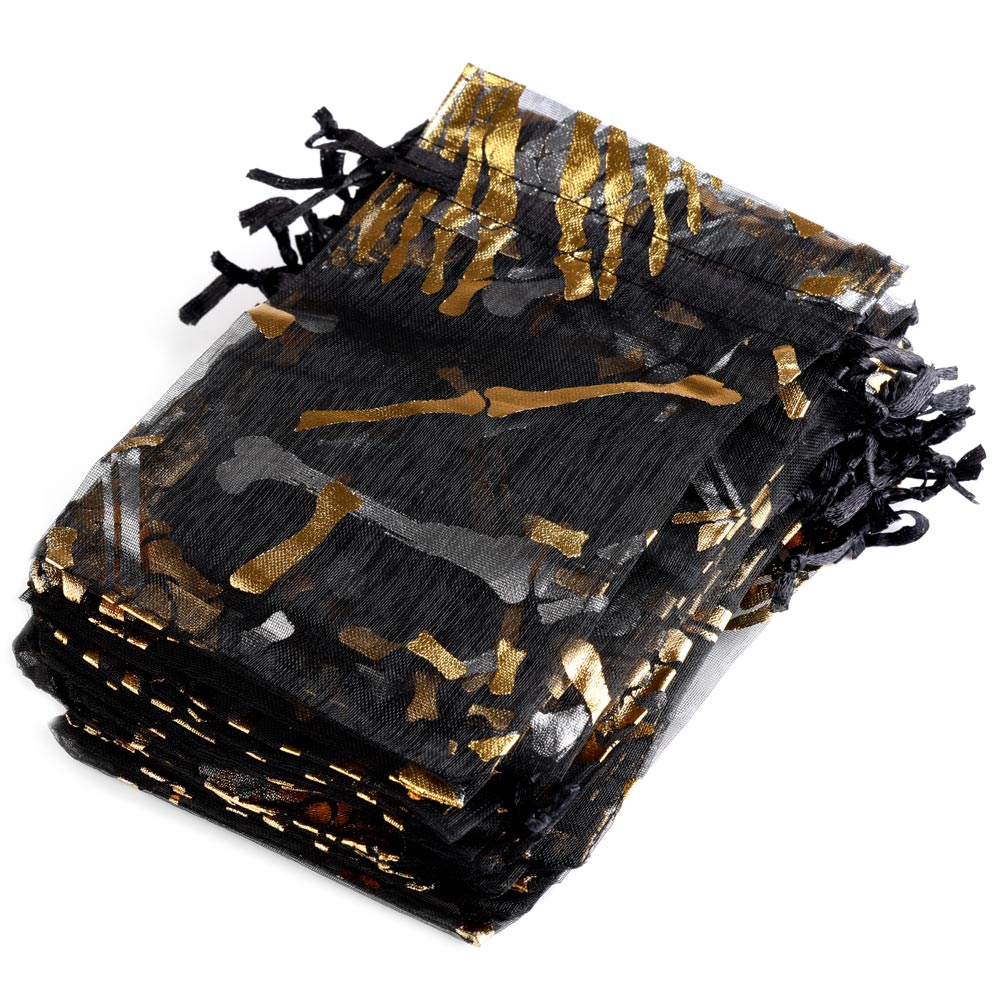 50 sztuk/partia Organza cukierki sznurek juta juta torba pająk Web Multi Color drukowanie Halloween Party opakowanie prezent torba cukierków: Bone
