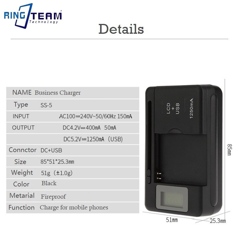 Mobile Battery Charger Universal LCD Indicator Screen USB-Port Cell Phone Chargers Battery Charging EU US UK PLUG