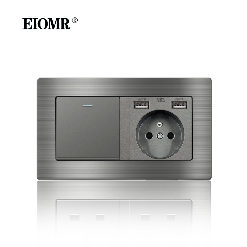 EIOMR France Standard Prise Électrique Gris En Alliage D'aluminium Panneau Interrupteur Rj45 Tv 220V 16A Prises Murales pour Appareil Ménager: Autre