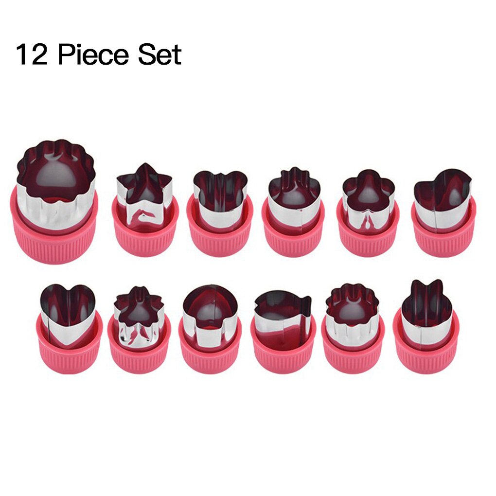 12pcs Stainless Steel Biscuite Mold Vegetable Shape sculpture Tools with Detachable Plastic Shell Green: Rose Red