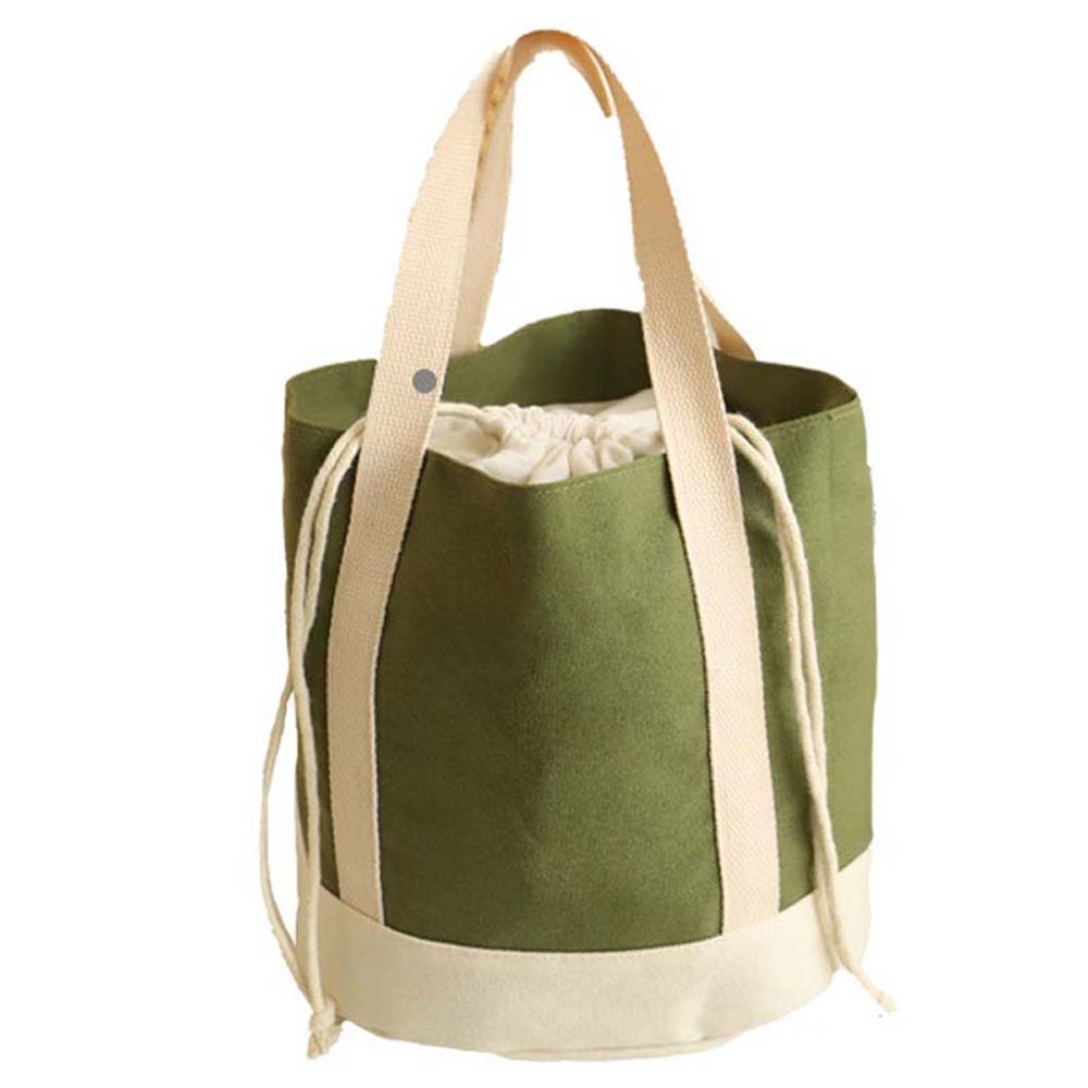 Aluminum Film Thermal Insulation Bag Thickened Large Capacity Drawstring Lunch Handbag Japanese Style Canvas Picnic Box Pouch: Beige