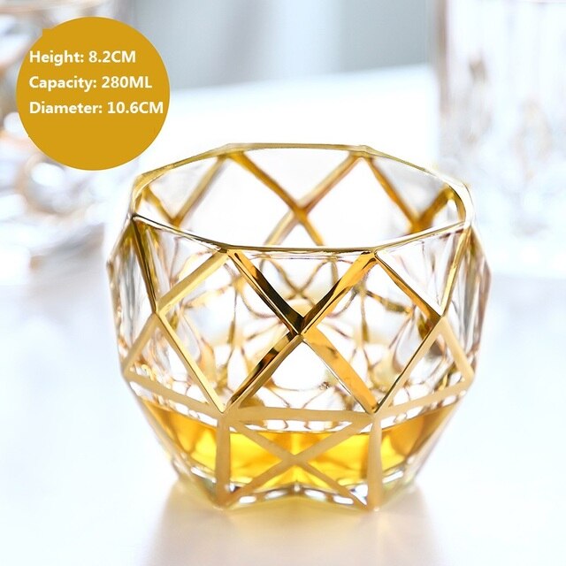 European Classical Thick Crystal Outline In Gold Luxurious Whiskey Tumbler Old Fashioned Verre Whisky Glass Chivas Vodka Cup: E