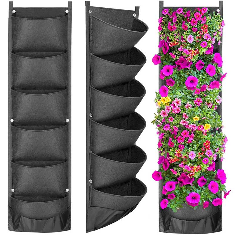 6 bolsillo 100*30cm colgante Vertical jardín maceta macetas impermeable de montaje en pared colgando bolsa macetero de interior al aire libre