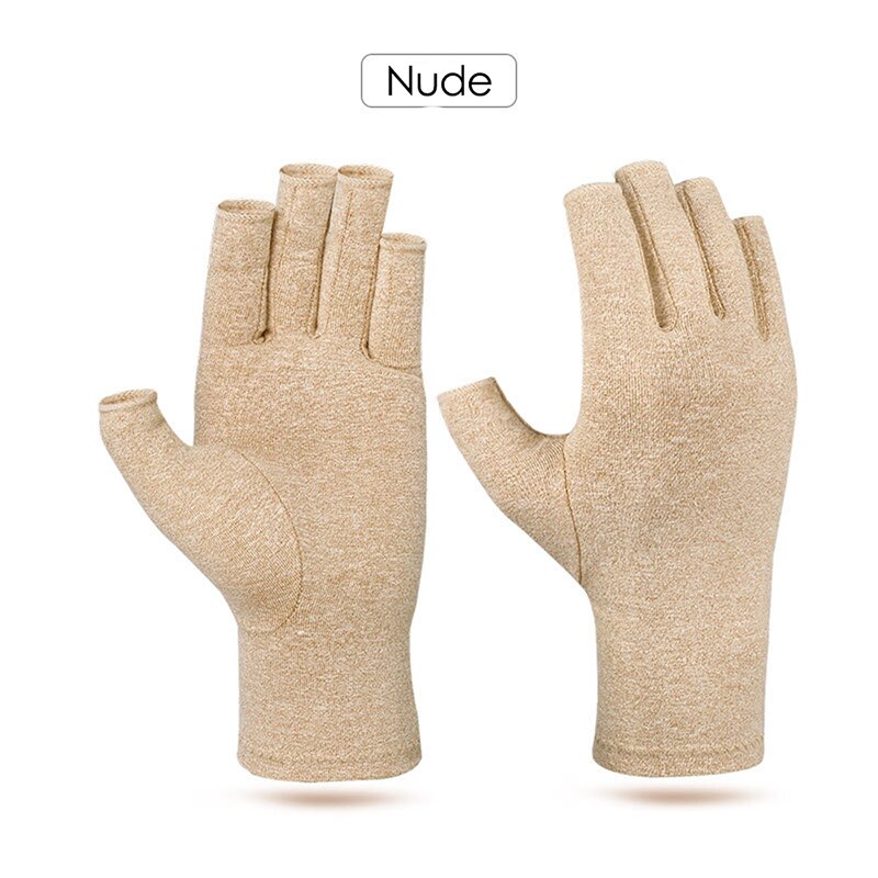 Therapie Kompression Handschuhe Unisex Abgabe Nicht-Slip Druck Handschuhe Half Finger Fitness Handschuhe Arthritis Joint Pain Relief: nude / L