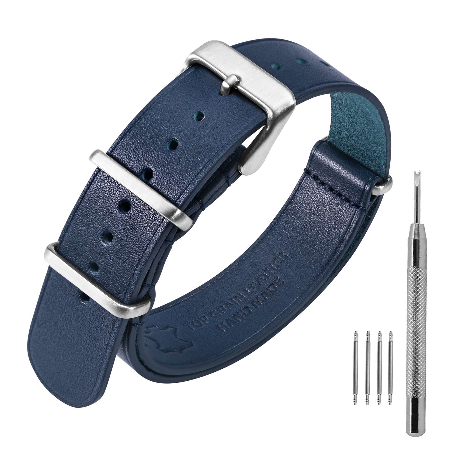 Pulseira de relógio de couro ANNEFIT 18mm 20mm 22mm, pulseiras de relógio militar de uma peça de pele de bezerro genuína para homens e mulheres preto marrom azul: Blue / 20mm