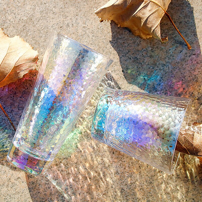 Luxury Lead-free Rainbow hammer Glass Cup Breakfast Milk Tea mug Coffee Juice Wine Cup Crystal Transparent Glass mugs