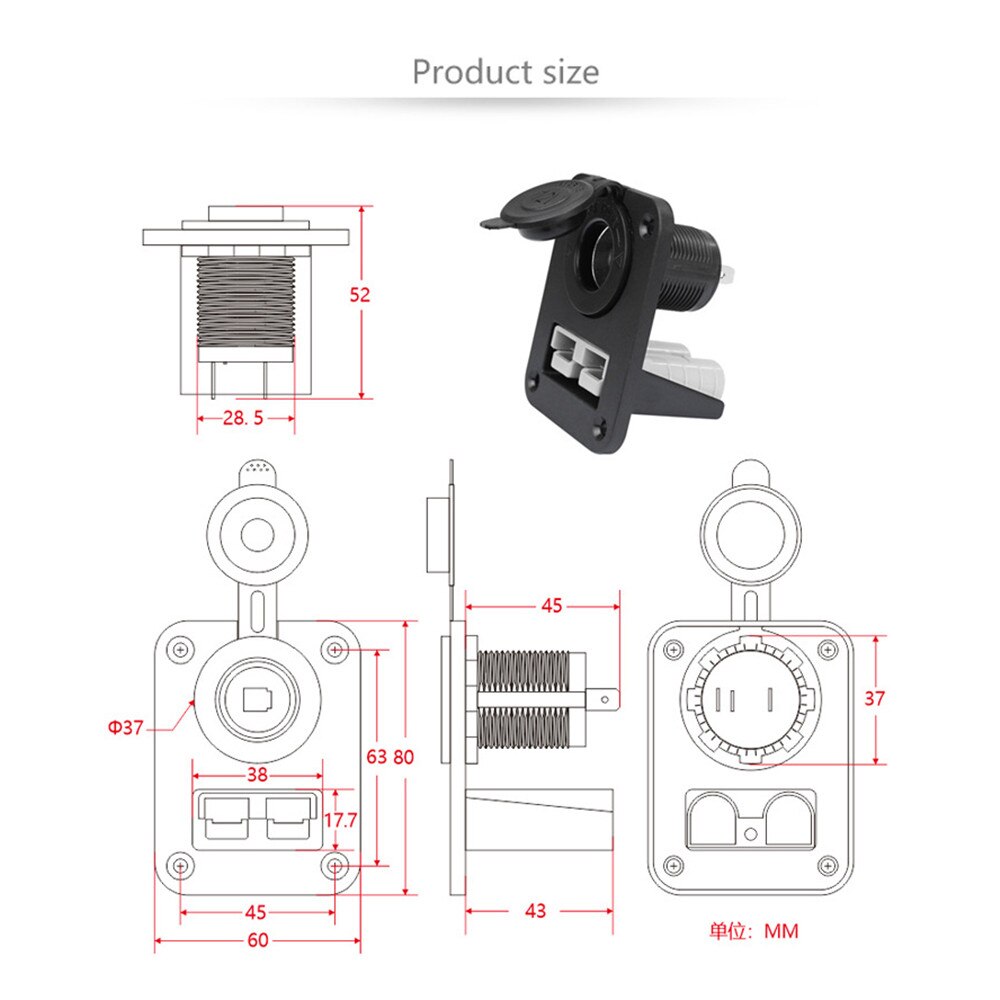 Anderson Plug Cigarette Lighter Socket Charger Flush Mount Recessed Plate for Caravan Camper Boat Truck