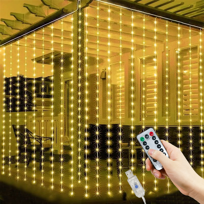 Guirnalda de luces LED de hadas para boda, luz navideña con enchufe USB, cortina, lámpara de cadena, decoración de vacaciones, , cumpleaños, decoración de pared