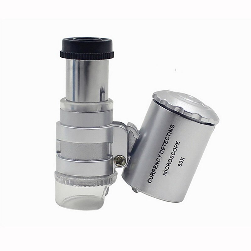 Mini 60x mikroskop forstørrelse med 2 lysdioder og uv lys lomme smykker forstørrelsesglas juveler lup zoom værktøj