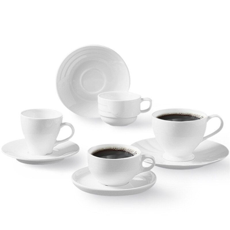 European Ceramic Minimalist Coffee Cup with Saucer Set White Porcelain Afternoon Teacup Latte Cappuccino Mug Drinkware