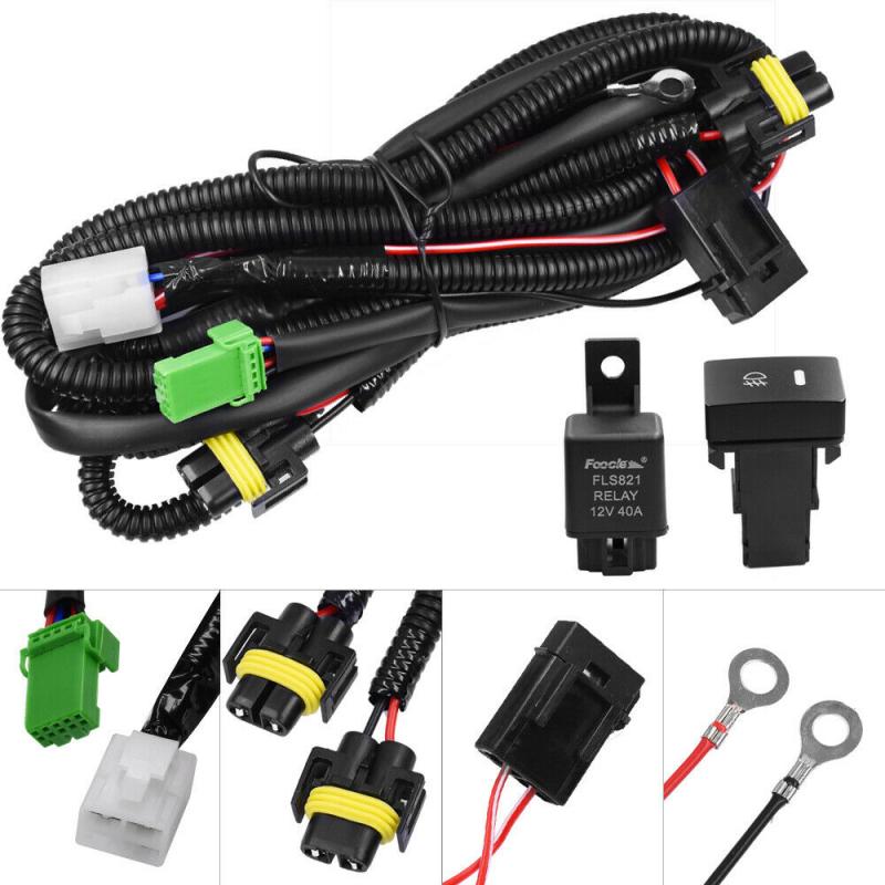 Universal Fog Light Wiring Harness Wiring Sockets Switch Kit With H11 LED Work Light 12V 40A Relay Auto Accessories