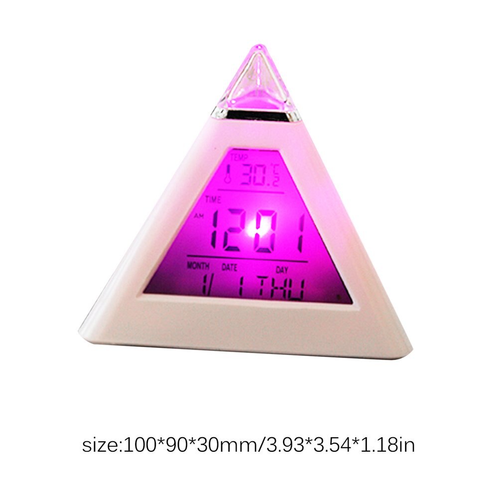 Pyramid Digital Clock Temperature Clock 7 Colors LED Change Backlight LED Alarm Clock Time Date Display