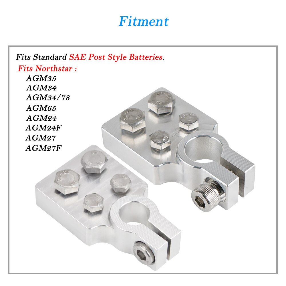 1 Pair Multi-Connection Marine Battery Terminals Flat Battery Clamps Lead Fit 4/0 Awg Lugs Positive Negative