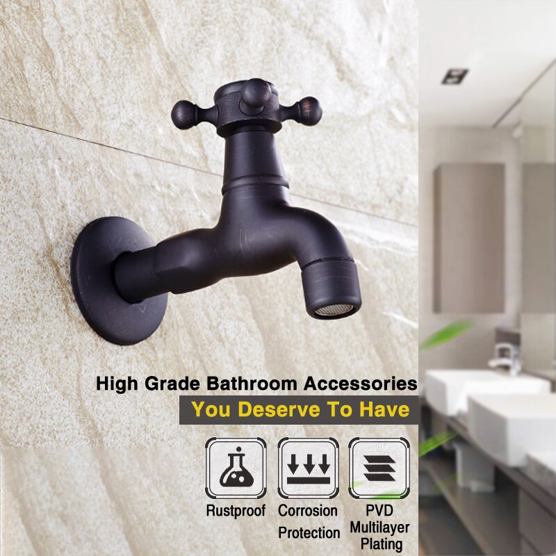 Black Washing Machine Tap Antique Brass Wall Mounted Single Cold Water Bibcock Kitchen Bathroom Basin Faucet Outdoor Garden Taps