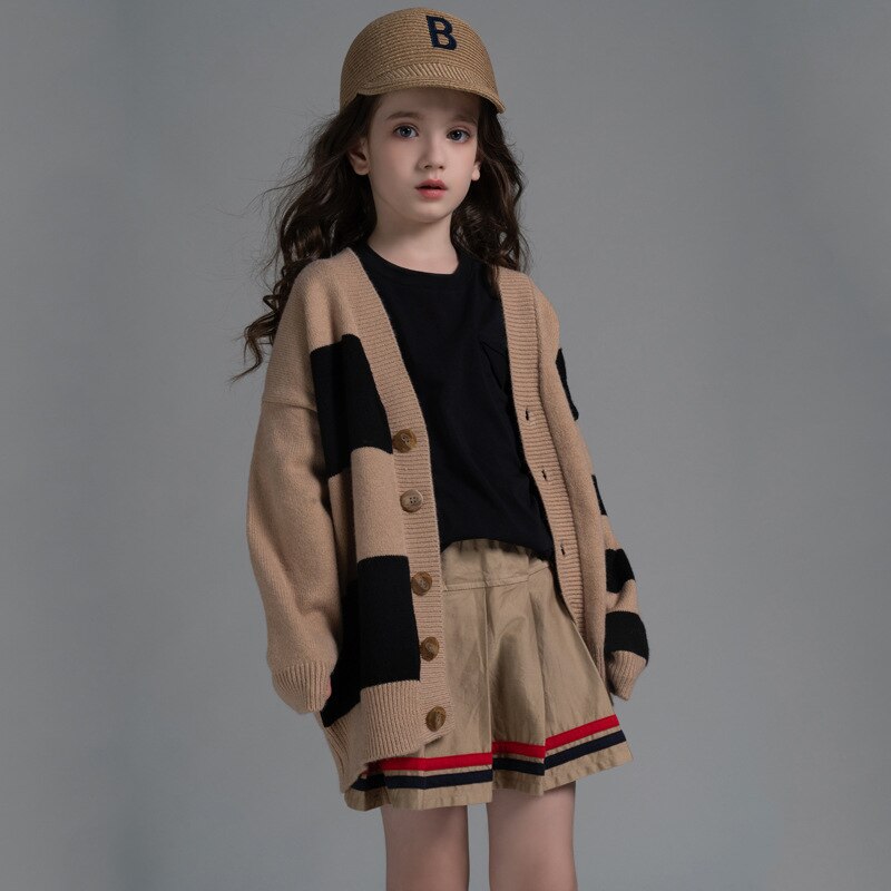 Cárdigan para niñas, suéteres para otoño, ropa para niños, atuendos para niños, abrigo cálido suave de invierno, suéter de punto para niños a rayas