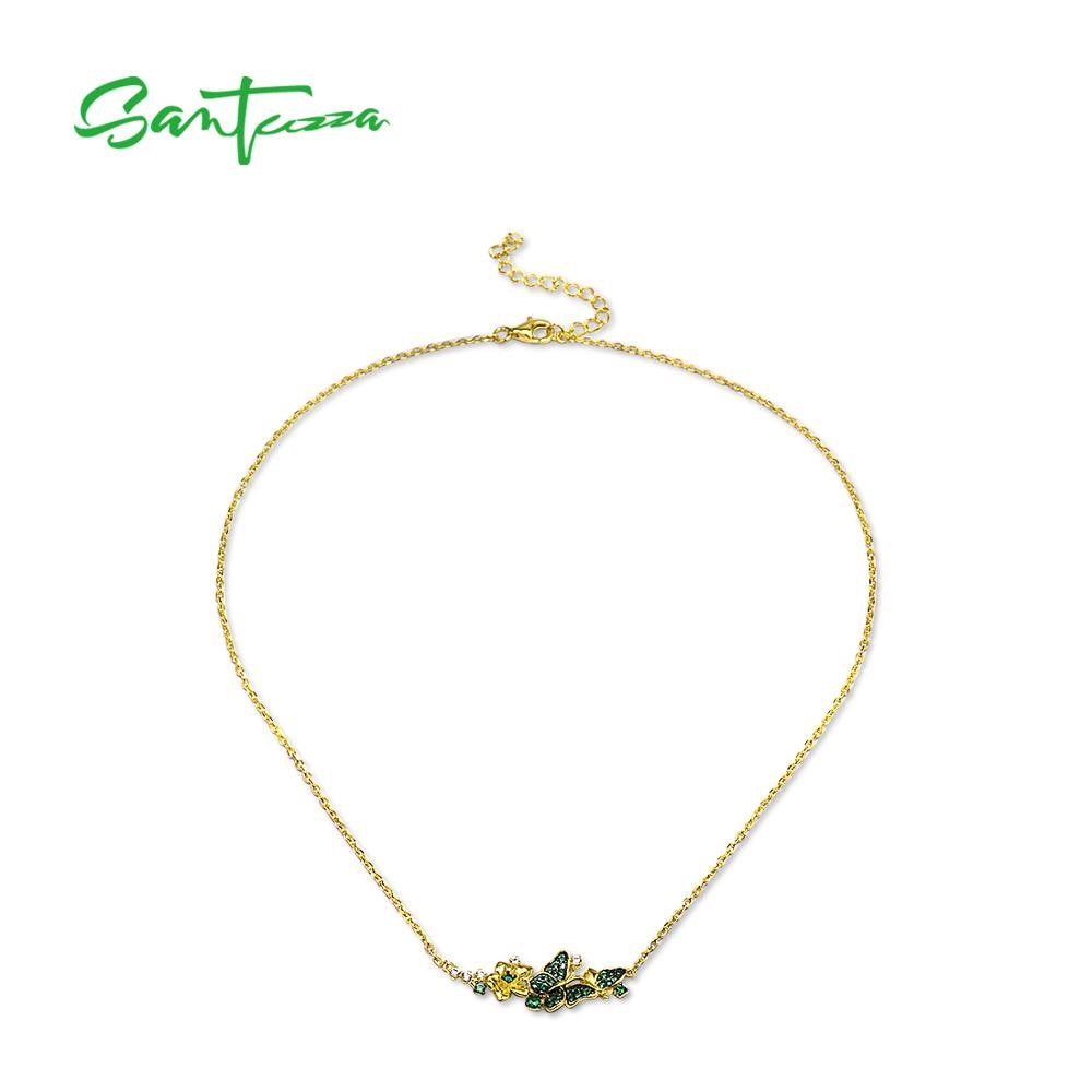 Santuzza Zilveren Ketting Voor Vrouw Echt 925 Sterling Zilver Goud Kleur Elegante Groene Vlinders Ketting Party Fijne Sieraden