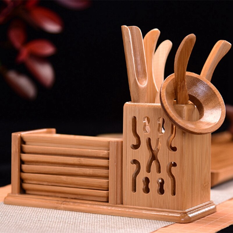 Chinese Style Tea Ceremony Six Gentleman Tea Set Tea Table Solid Wood Bamboo Utensils Kung Fu Tea Combination Accessories Long C