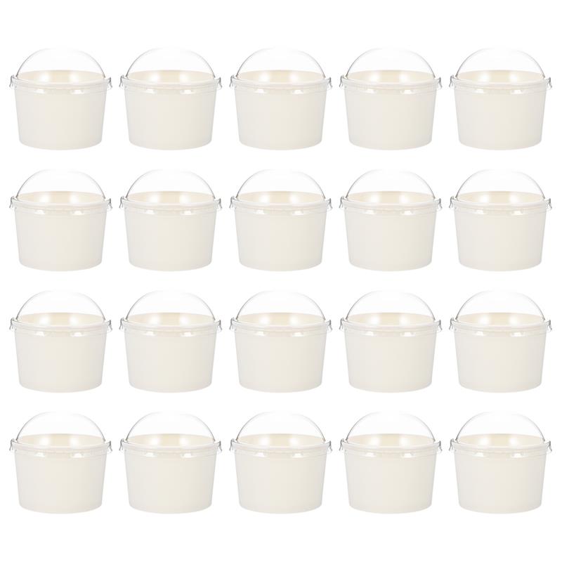 50Pcs Disposable Ice Cream Paper Cup With Lid For Cake Bowls Yogurt Storage Kitchen Plastic Containers Unprinted Smooth Cold