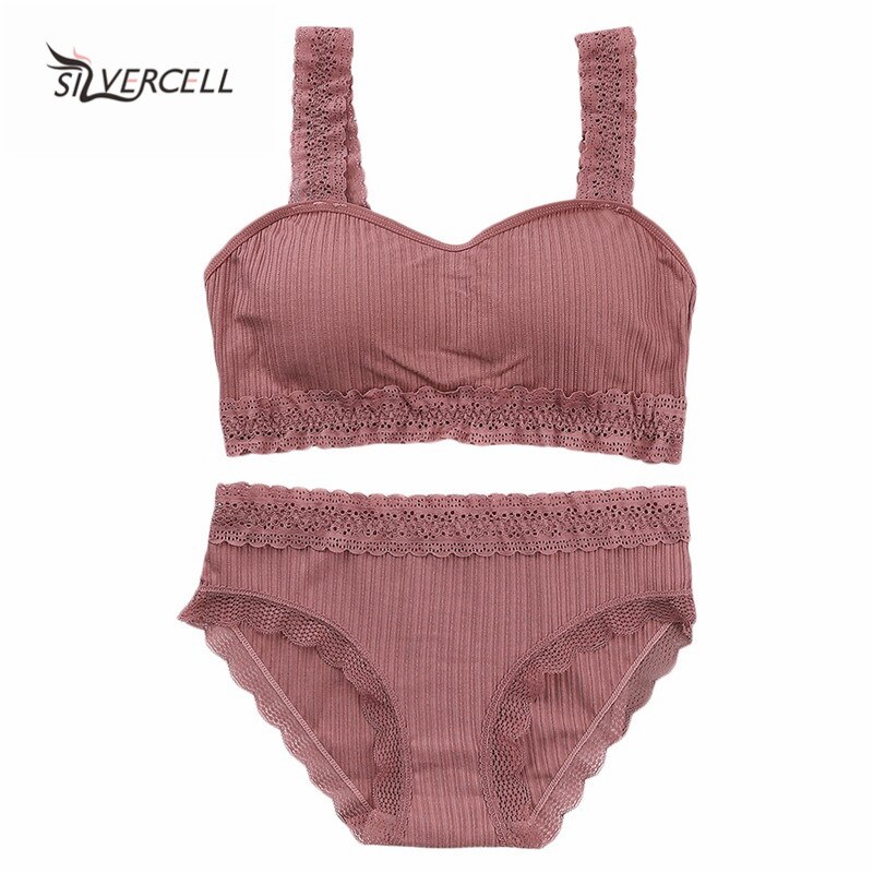 Ladies Lace Sweet Bra Set Cotton Seamless Tube Top Panties Breathable Wire Free Thread Lace Candy Colors Lingerie Set: P