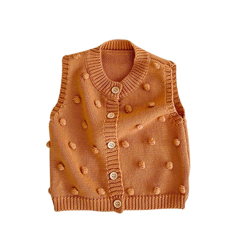 Höst pojkar tjejer babytröja stickad handgjord bollväst jacka wild cardigan: Kaki / 9m
