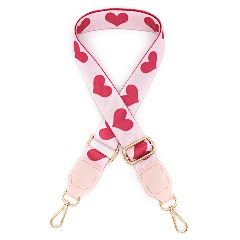 All-match stijl tas riem riem 3.8cm breedte schouderriem diy tas accessoires roze hartvormig patroon verstelbare handgreep: A / Zwarte haak