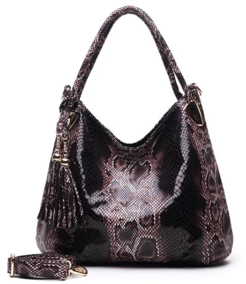 BIG *Individual Snake Large Capacity Lady Bags Tassel Embossed PU Leather Cross Body Handbags Women GPY01: black