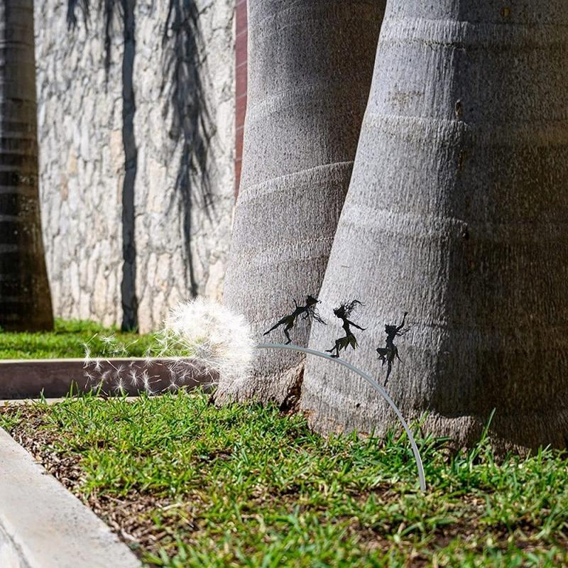 Garden Decoration Dancing Fairy With Dandelion Steel Wire Statue Miniature Sculpture Yard Decor Ornaments Flower Fairy Statue