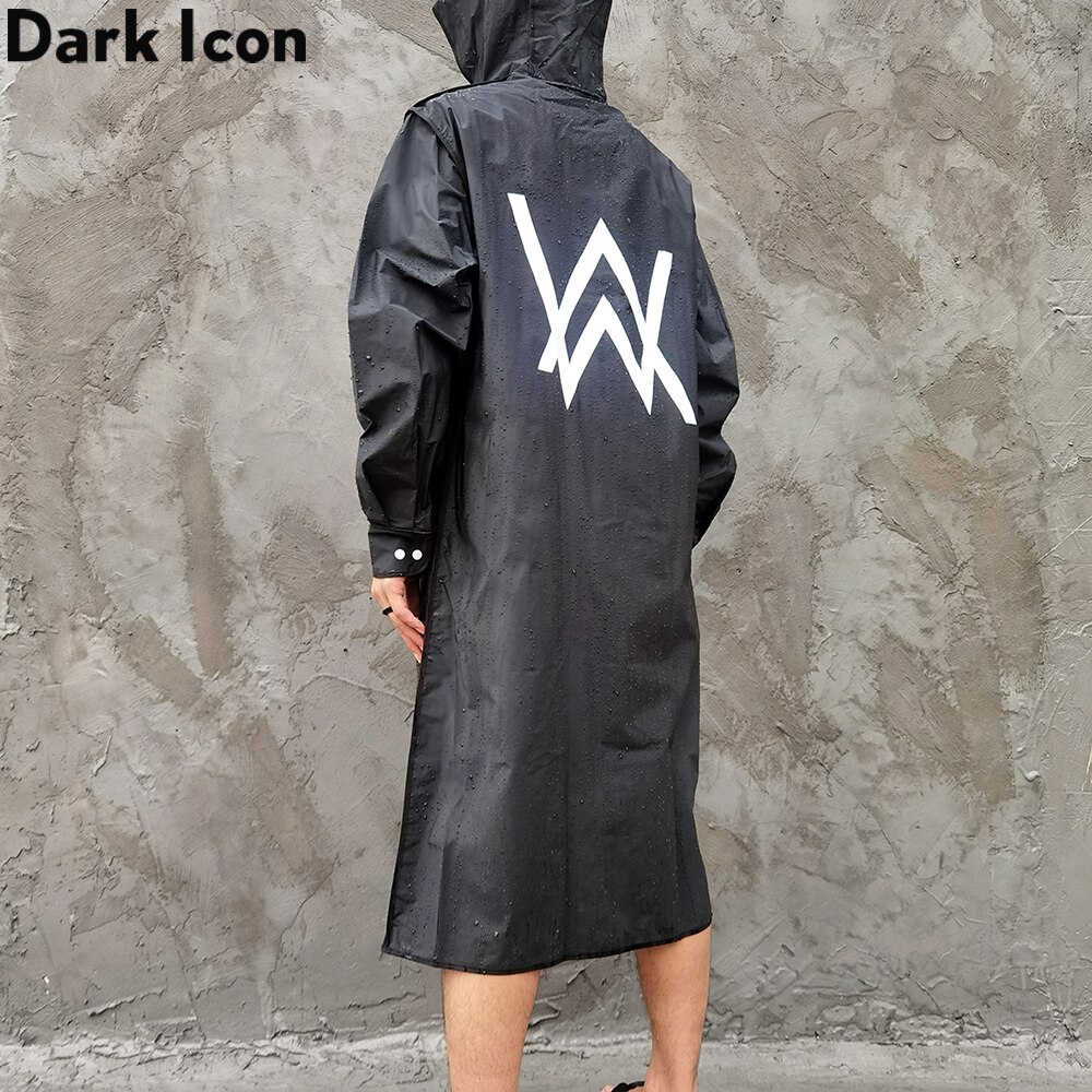 DARK ICON Long Street Rain Coat with Hoodie Printed Cool Hooded Rain Coats